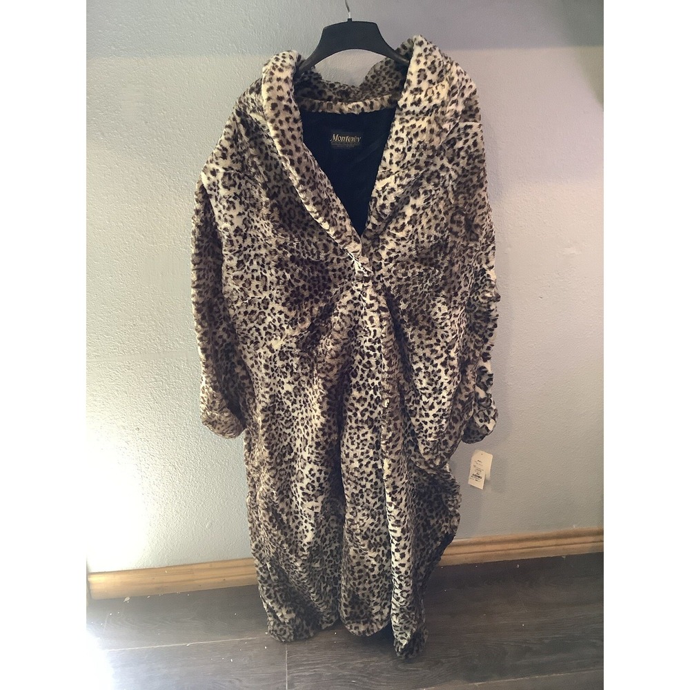 Vintage 80s Monterey Fashions Faux Fur TRENCH Coat Leopard Rare 3x NEW W TAGS !
